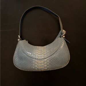 Small Stewart Weitzman Blue Snake Skin Handbag.